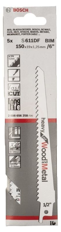 Bosch Panter Testere Bıçağı Heavy For Wood And Metal S 611 DF 150 mm (5 Adet) 