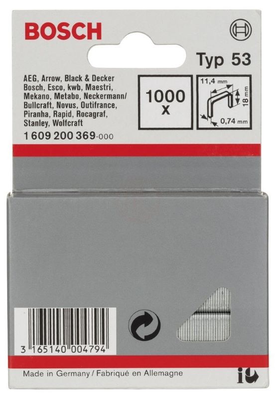 Bosch Zımba Teli 53 Serisi 11,4x0,74x18 mm (1 Paket/1000 Adet) 
