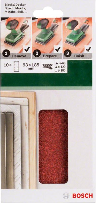 Bosch Titreşimli Zımpara Kağıdı 8 Delik 93x185 mm Set (10 Parça) 