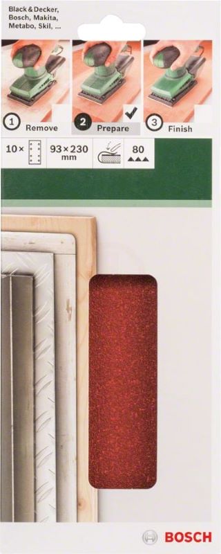 Bosch Titreşimli Zımpara Kağıdı 8 Delik 93x230 mm 80 Kum (10 Adet) 