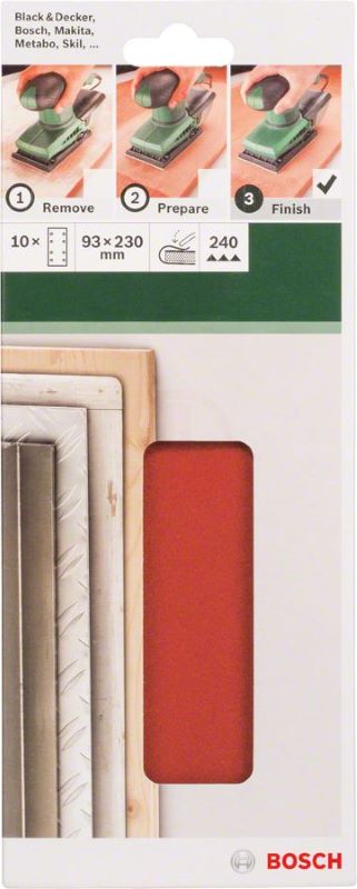 Bosch Titreşimli Zımpara Kağıdı 8 Delik 93x230 mm 240 Kum (10 Adet) 