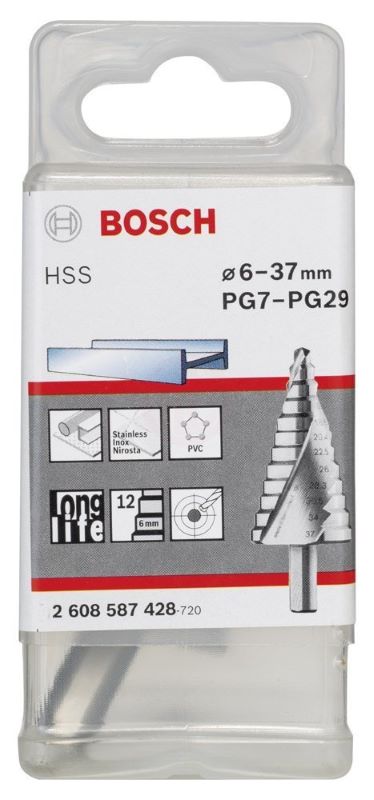 Bosch Spiral Kanallı HSS 12 Kademeli Matkap Ucu Üç Yüzeyli Şaft PG7 - PG29 