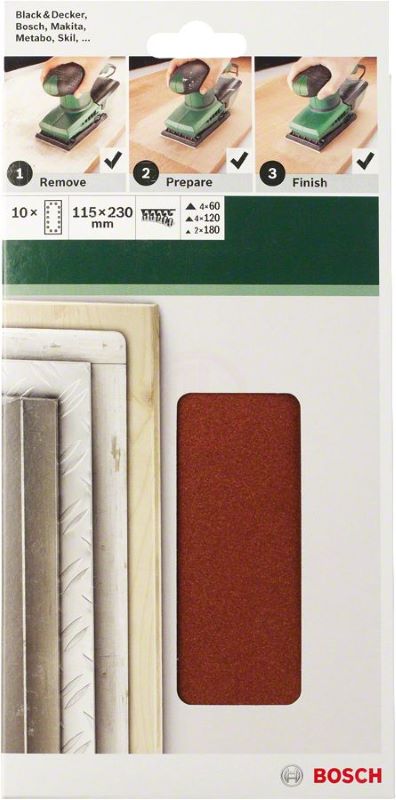 Bosch Titreşimli Zımpara Kağıdı 14 Delik 115x230 mm Set (10 Parça) 