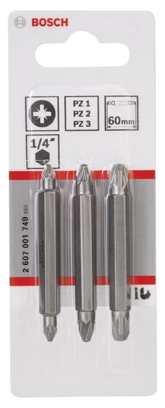 Bosch Vidalama Ucu Çift Taraflı Extra Hard Set PZ11/22/33x60 mm (3 Parça) 