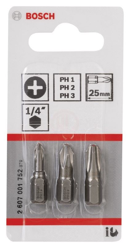 Bosch Vidalama Ucu Extra Hard Set 25 mm (3 Parça PH1/2/3) 