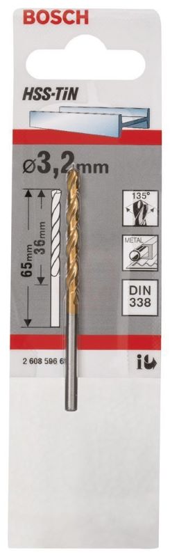 Bosch Metal Matkap Ucu HSS-TiN (DIN 338) Titanyum 3,2x65 mm (1 Adet) 