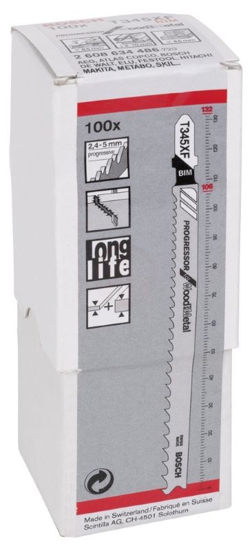 Bosch Dekupaj Testere Bıçağı Progressor For Wood And Metal T 345 XF 132 mm (100 Adet) 