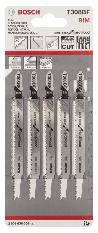 - Bosch Dekupaj Testere Bıçağı ExtraClean For HardWood T 308 BF 117 mm (5 Adet) 