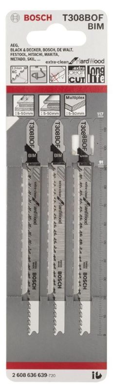 Bosch Dekupaj Testere Bıçağı ExtraClean For HardWood T 308 BOF 117 mm (3 Adet) 