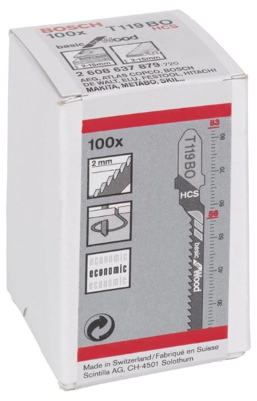 Bosch Dekupaj Testere Bıçağı Basic For Wood T 119 BO 83 mm (100 Adet) 