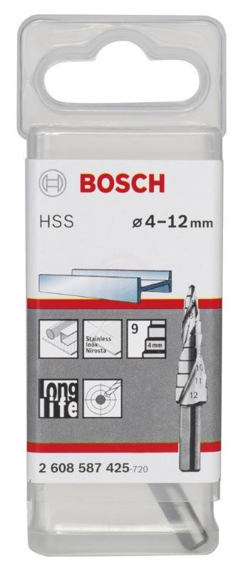 Bosch Spiral Kanallı HSS 9 Kademeli Matkap Ucu Üç Yüzeyli Şaft Ø4-12 mm 