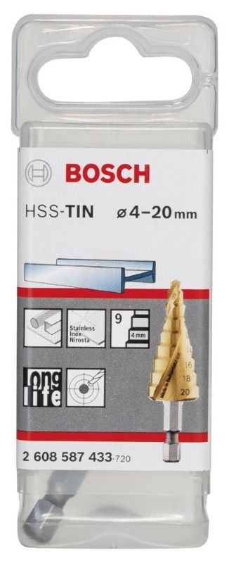 Bosch Spiral Kanallı HSS-TiN 9 Kademeli Matkap Ucu Altıgen Şaft Ø4-20 mm 