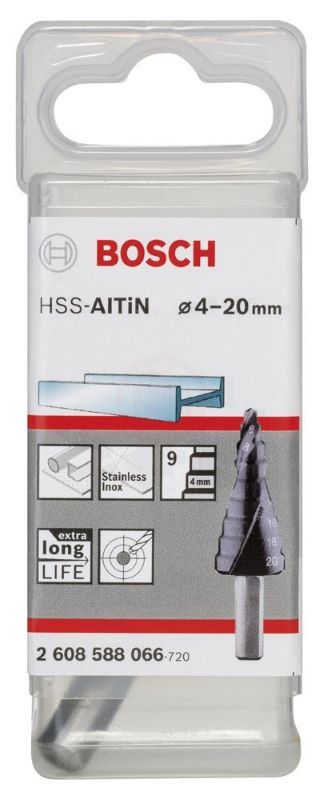 Bosch Spiral Kanallı HSS-AlTiN 9 Kademeli Matkap Ucu Üç Yüzeyli Şaft Ø4-20 mm 