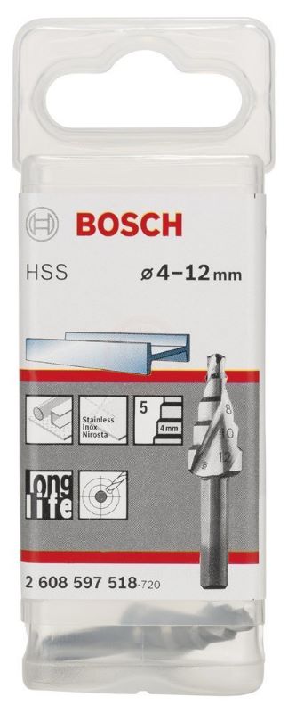 Bosch Spiral Kanallı HSS 5 Kademeli Matkap Ucu Üç Yüzeyli Şaft Ø4-12 mm 