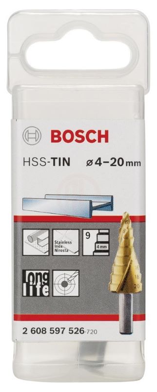 Bosch Spiral Kanallı HSS-TiN 9 Kademeli Matkap Ucu Üç Yüzeyli Şaft Ø4-20 mm 