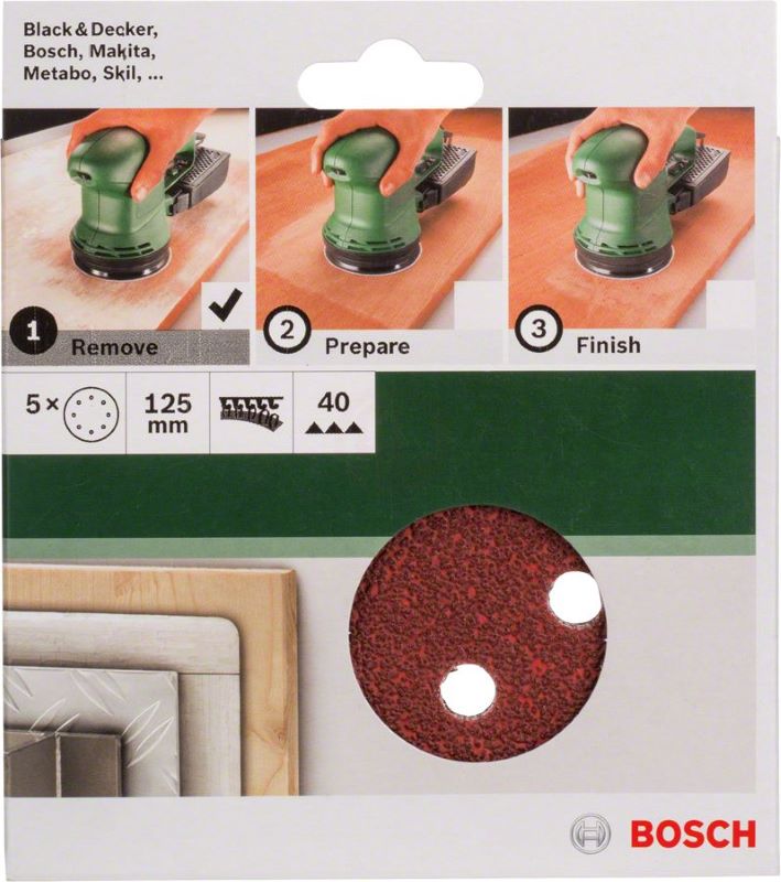 Bosch Eksantrik Zımpara Kağıdı 8 Delik 125 mm 40 Kum (5 Adet) 