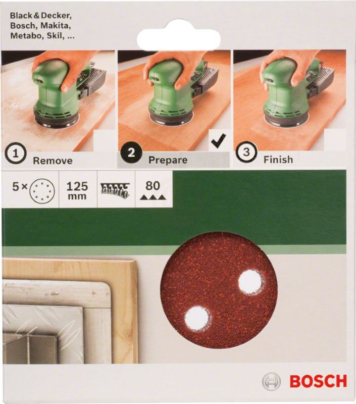 Bosch Eksantrik Zımpara Kağıdı 8 Delik 125 mm 80 Kum (5 Adet) 