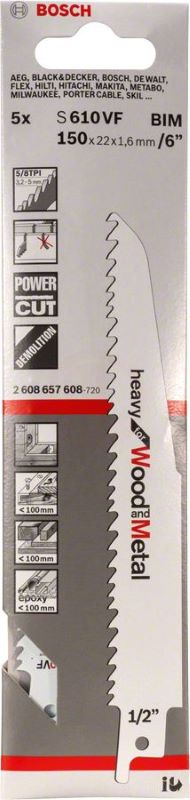 Bosch Panter Testere Bıçağı Heavy For Wood And Metal S 610 VF 150 mm (5 Adet) 