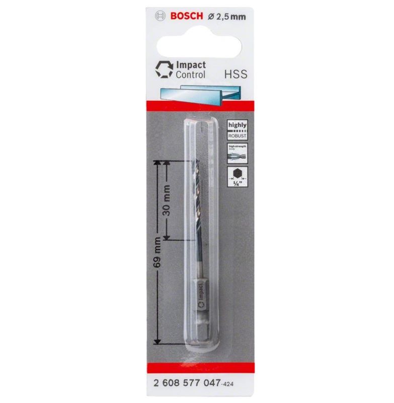 Bosch Metal Matkap Ucu Impact Control HSS Altıgen Şaft 2,5x69 mm 