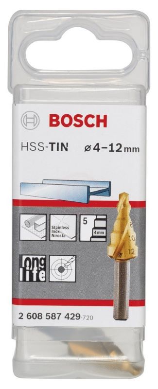 Bosch Spiral Kanallı HSS-TiN 5 Kademeli Matkap Ucu Üç Yüzeyli Şaft Ø4-12 mm 