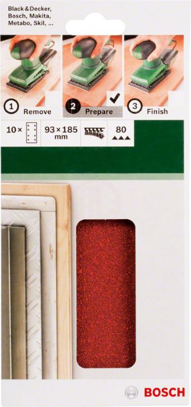 Bosch Titreşimli Zımpara Kağıdı 8 Delik 93x185 mm 80 Kum (10 Adet) 