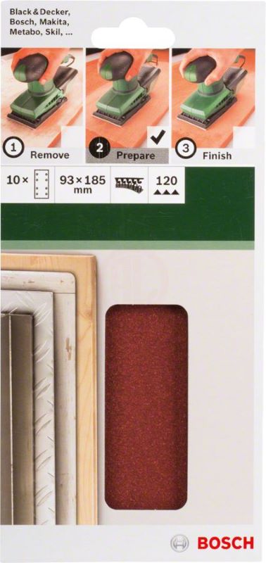 Bosch Titreşimli Zımpara Kağıdı 8 Delik 93x185 mm 120 Kum (10 Adet) 