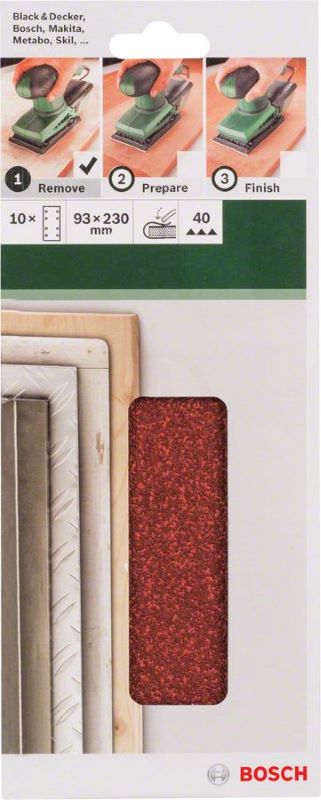 Bosch Titreşimli Zımpara Kağıdı 8 Delik 93x230 mm 40 Kum (10 Adet) 
