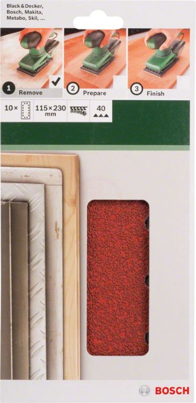 Bosch Titreşimli Zımpara Kağıdı 14 Delik 115x230 mm 40 Kum (10 Adet) 