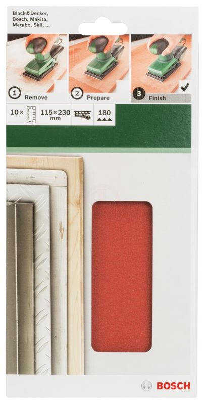Bosch Titreşimli Zımpara Kağıdı 14 Delik 115x230 mm 180 Kum (10 Adet) 