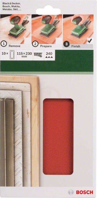 Bosch Titreşimli Zımpara Kağıdı 14 Delik 115x230 mm 240 Kum (10 Adet) 