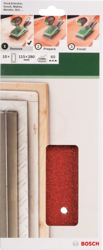 Bosch Titreşimli Zımpara Kağıdı 14 Delik 115x280 mm 60 Kum (10 Adet) 