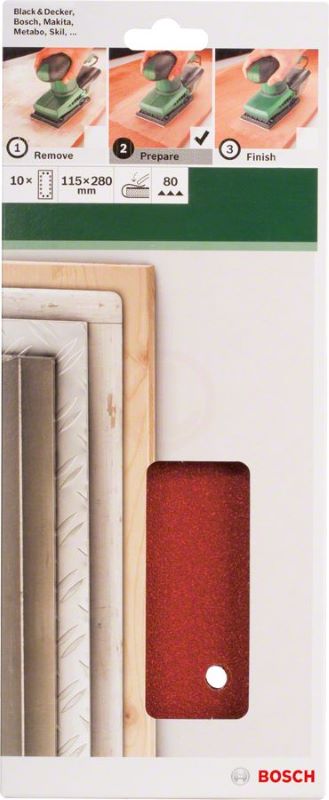Bosch Titreşimli Zımpara Kağıdı 14 Delik 115x280 mm 80 Kum (10 Adet) 