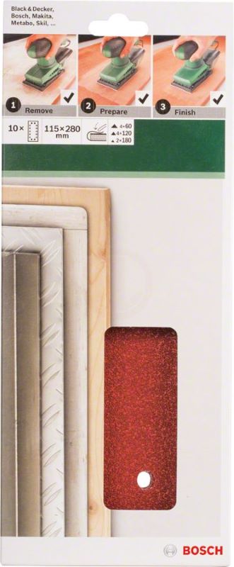 Bosch Titreşimli Zımpara Kağıdı 14 Delik 115x280 mm Set (10 Parça) 