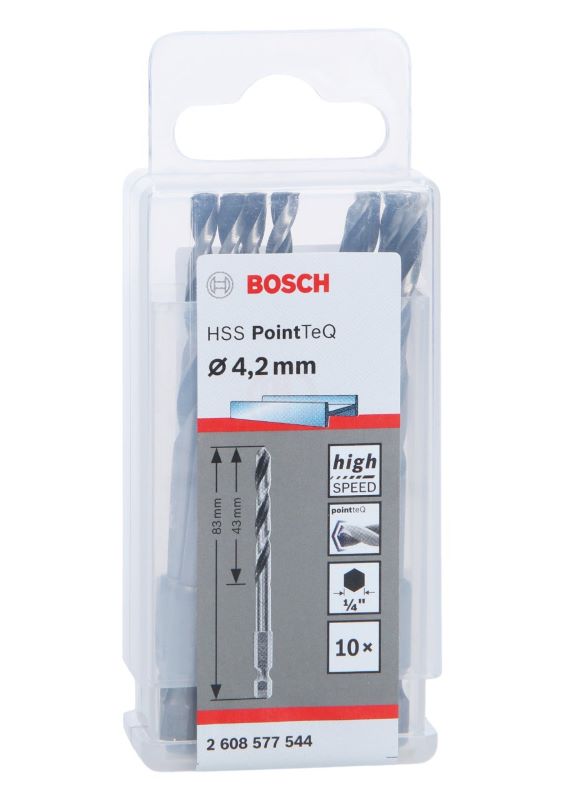 Bosch Metal Matkap Ucu HSS PointTeQ 1/4 İnç Altıgen Şaft 4,2 mm (10 Adet) 