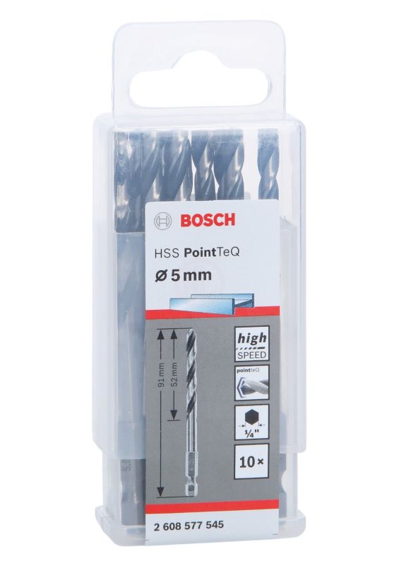 Bosch Metal Matkap Ucu HSS PointTeQ 1/4 İnç Altıgen Şaft 5,0 mm (10 Adet) 