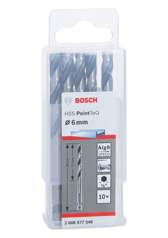 Bosch Metal Matkap Ucu HSS PointTeQ 1/4 İnç Altıgen Şaft 6,0 mm (10 Adet) 