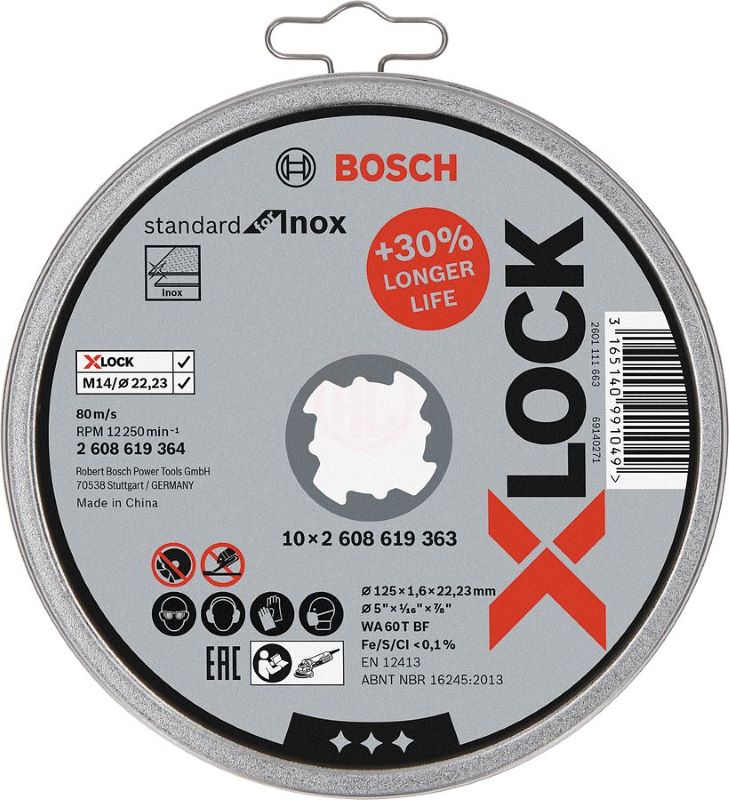 Bosch X-Lock Inox Kesme Diski Standard For Inox Düz 125x22,23x1,6 mm (WA 60 T BF) (10 Adet) 