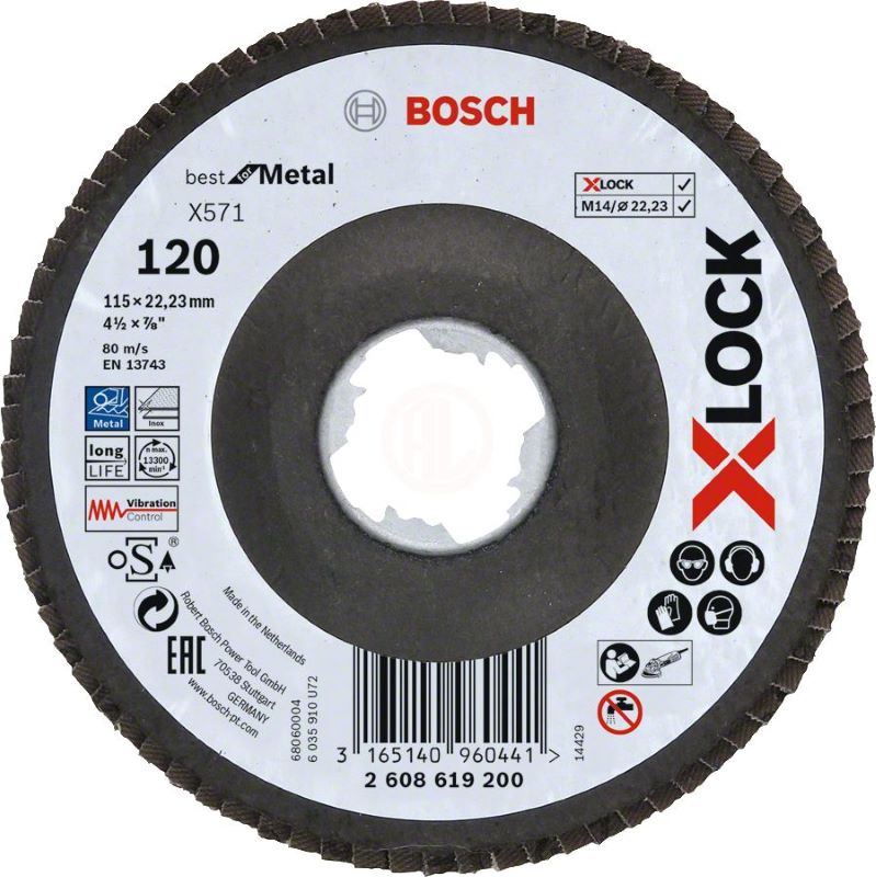 Bosch X-Lock Zirkon Flap Zımpara Diski X571 Best For Metal (Fiber Tabanlı) Bombeli 115x22,23 mm 120 Kum 