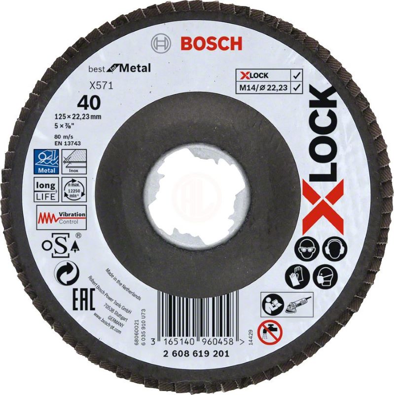 Bosch X-Lock Zirkon Flap Zımpara Diski X571 Best For Metal (Fiber Tabanlı) Bombeli 125x22,23 mm 40 Kum 
