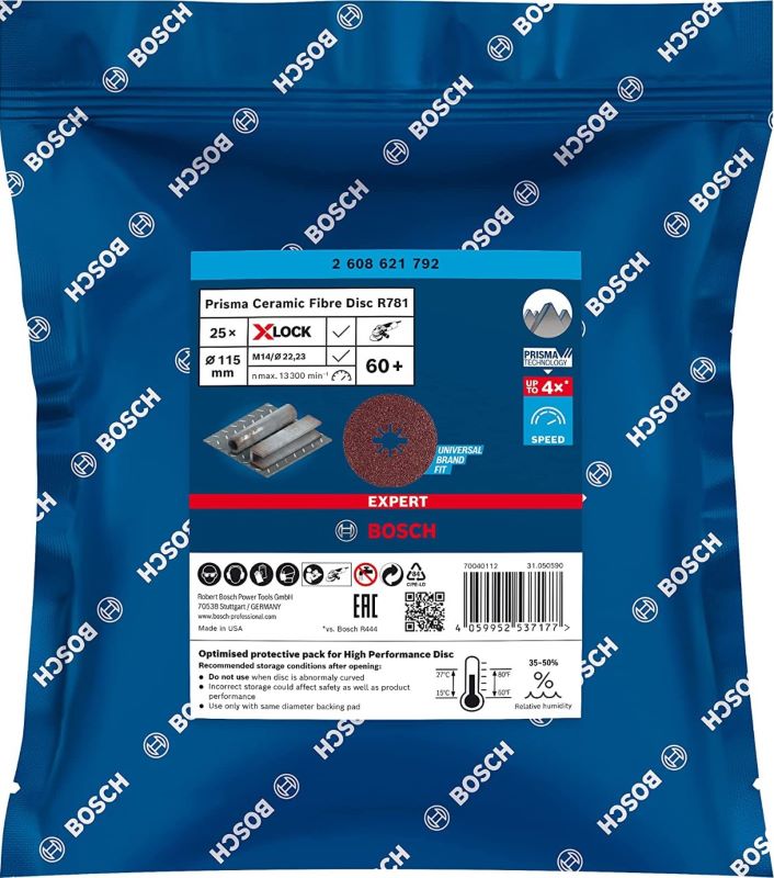 Bosch X-Lock Seramik Fiber Zımpara Diski R781 Prisma 115x22,23 mm 60+ Kum 