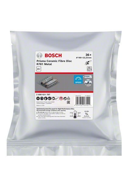 Bosch Seramik Fiber Zımpara Diski R781 Prisma 180x22,23 mm 36+ Kum 