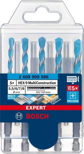 Bosch Çok Amaçlı Matkap Ucu Expert HEX-9 MC Set (5 Parça) (5,5/6/6/7/8 mm) 