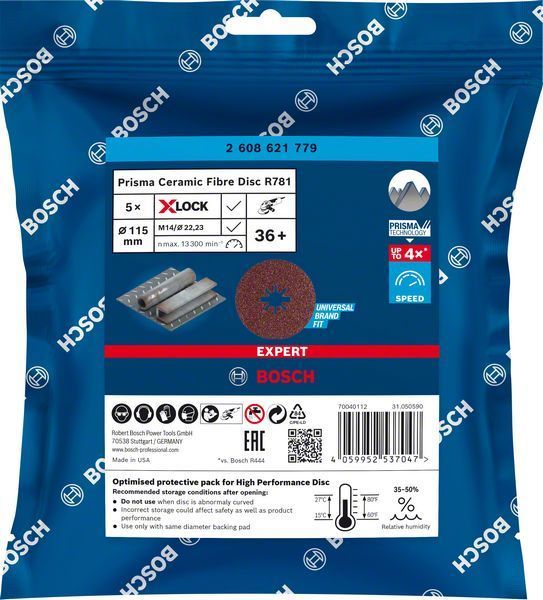 Bosch X-Lock Fiber Zımpara Diski Expert Prisma Ceramic R781 115 mm 36 Kum (5 Adet) 