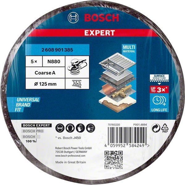 Bosch Fiber Disk Expert N880 Keçe Disk 125 mm 100 Kum (5 Adet) 