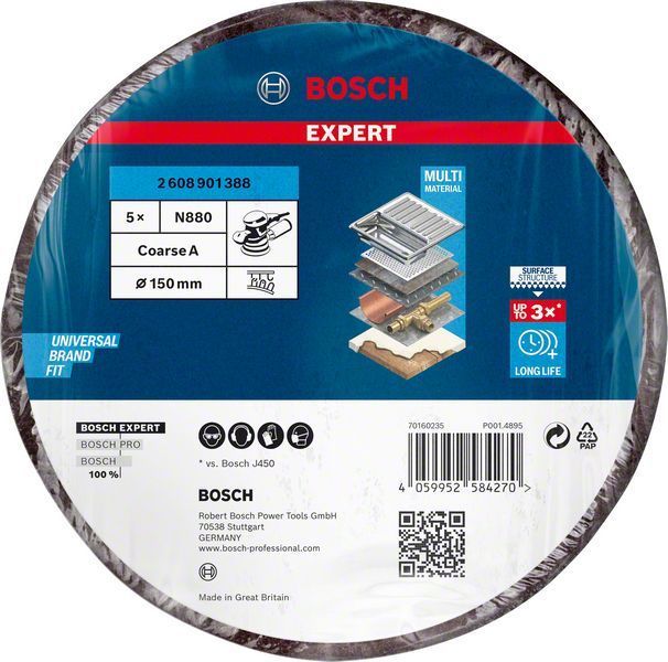 Bosch Fiber Disk Expert N880 Keçe Disk 150 mm 100 Kum (5 Adet) 