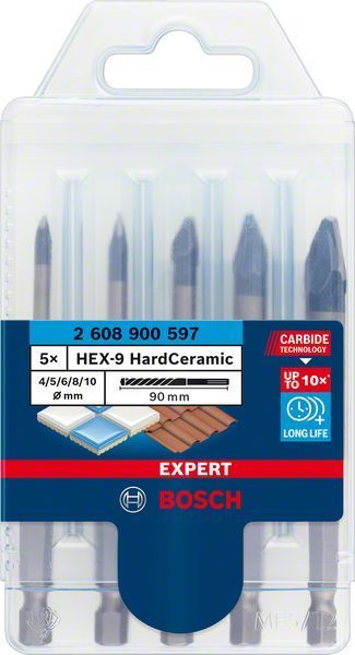 Bosch Seramik Matkap Ucu Expert HEX-9 HardCeramic Set (5 Parça) (4/5/6/8/10 mm) 