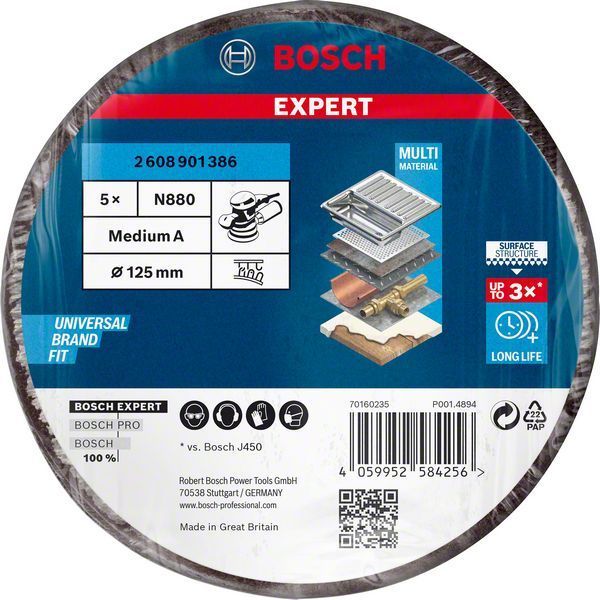Bosch Fiber Disk Expert N880 Keçe Disk 125 mm 280 Kum (5 Adet) 