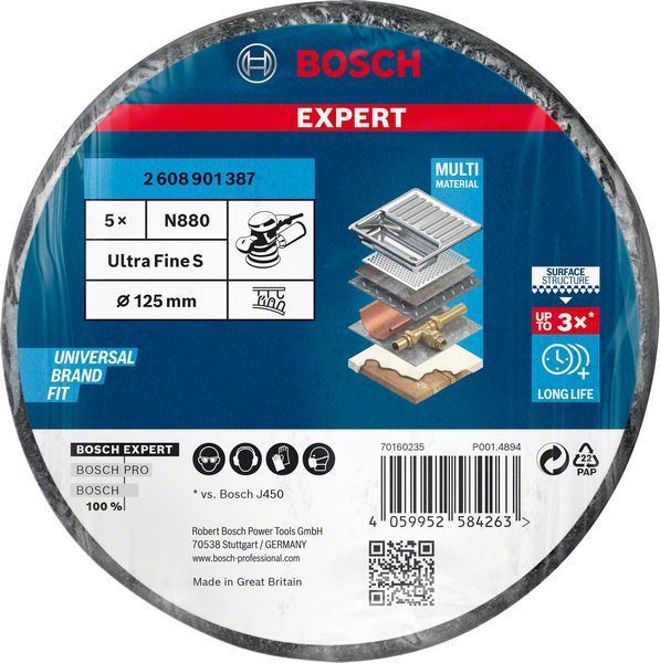 Bosch Fiber Disk Expert N880 Keçe Disk 125 mm 800 Kum (5 Adet) 