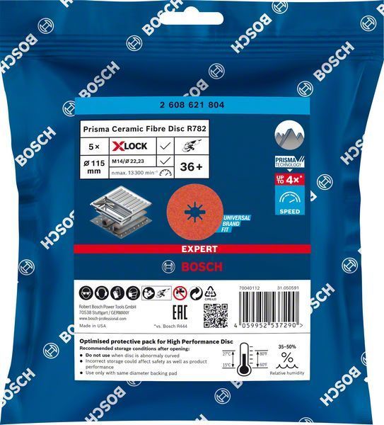 Bosch X-Lock Fiber Zımpara Diski Expert Prisma Ceramic R782 115 mm 36 Kum (5 Adet) 