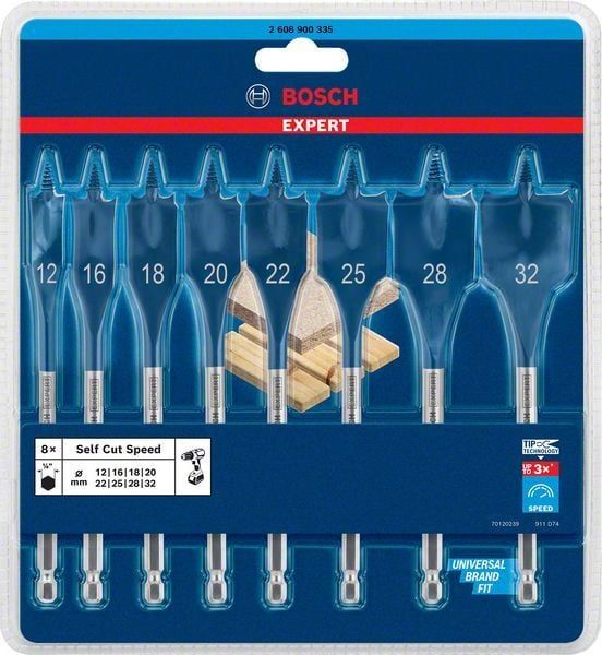 Bosch Ahşap Matkap Uç Expert SCS Yaprak HEX Set (8 Parça) 